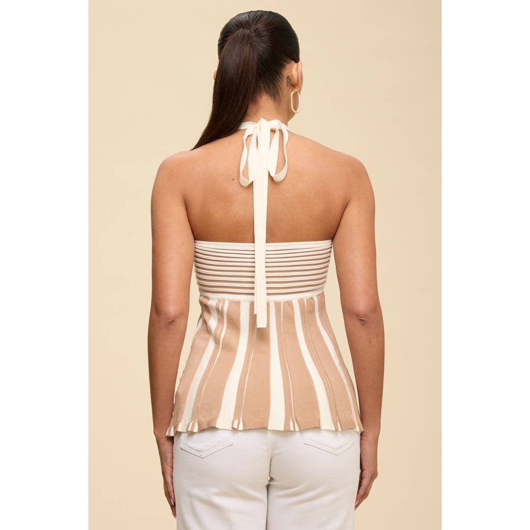 2 TONE KNIT HALTER NECK TOP