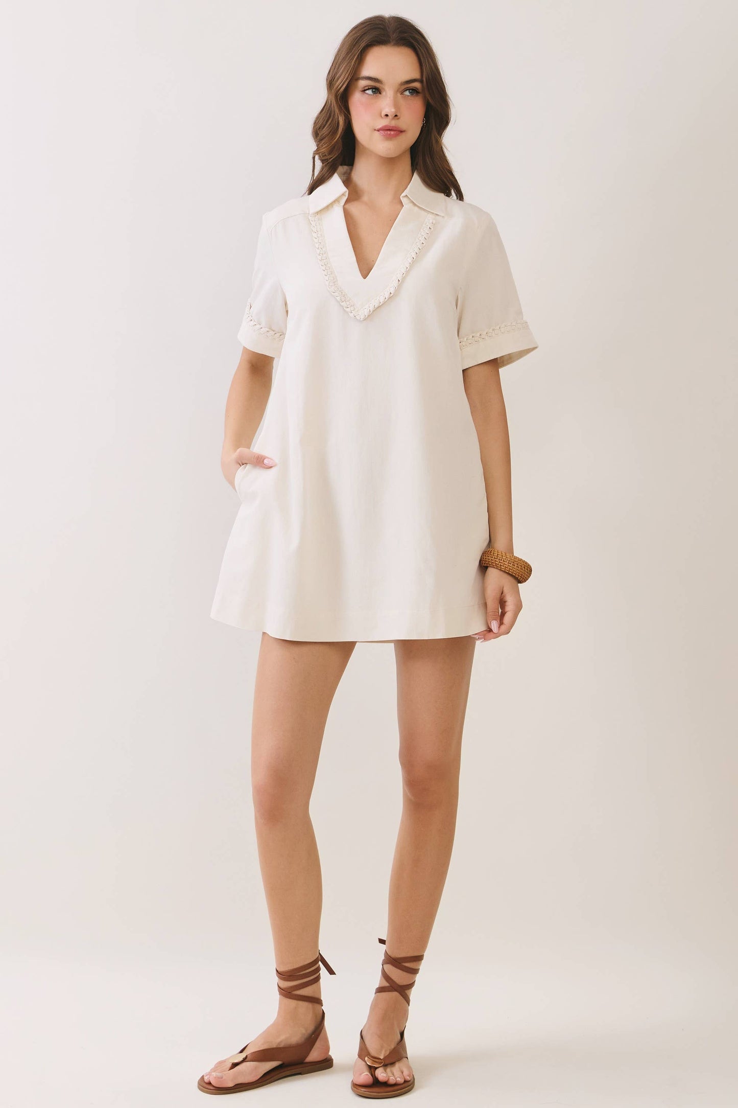 Braided Trim Collared Dress