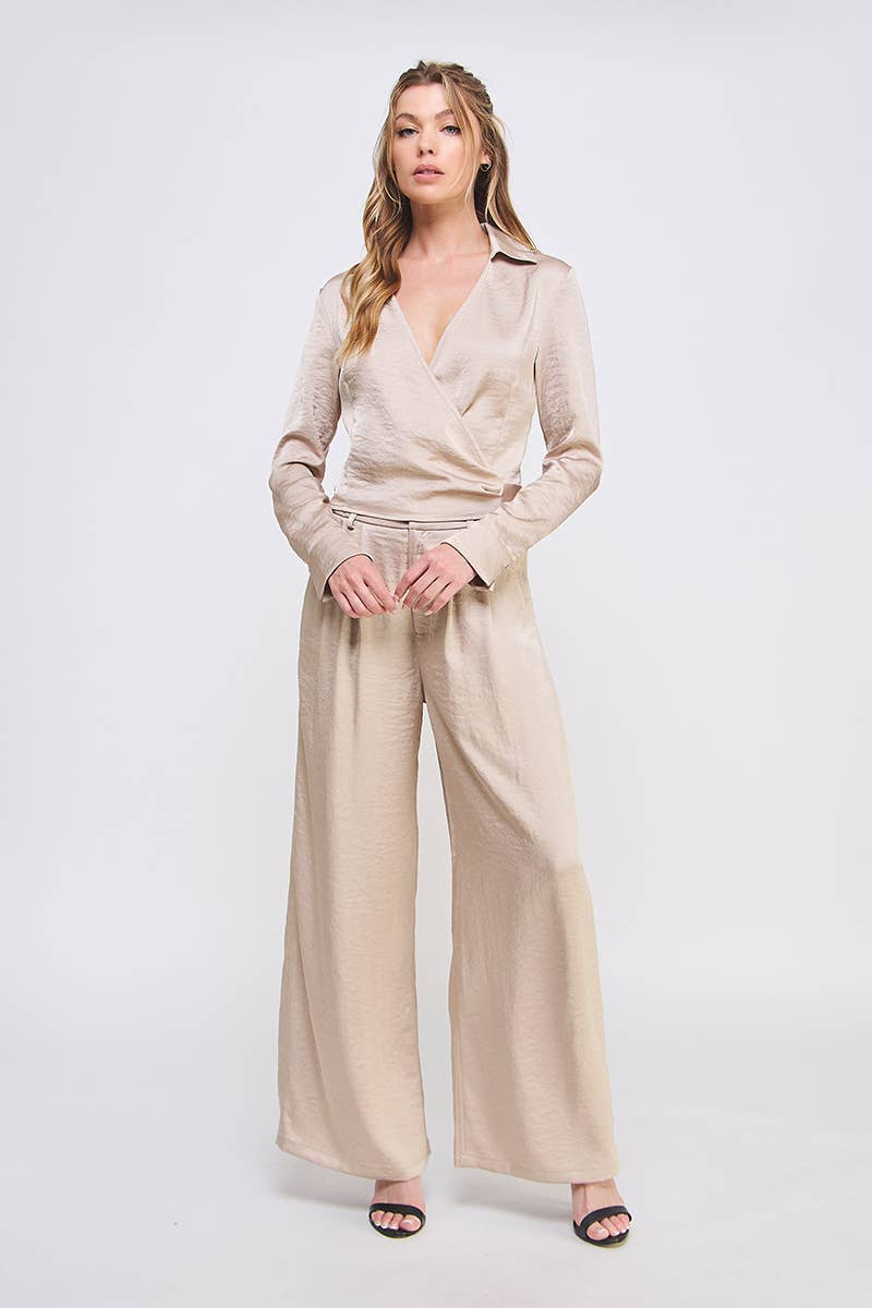 Crinkle Satin Tie Wrap Shirt