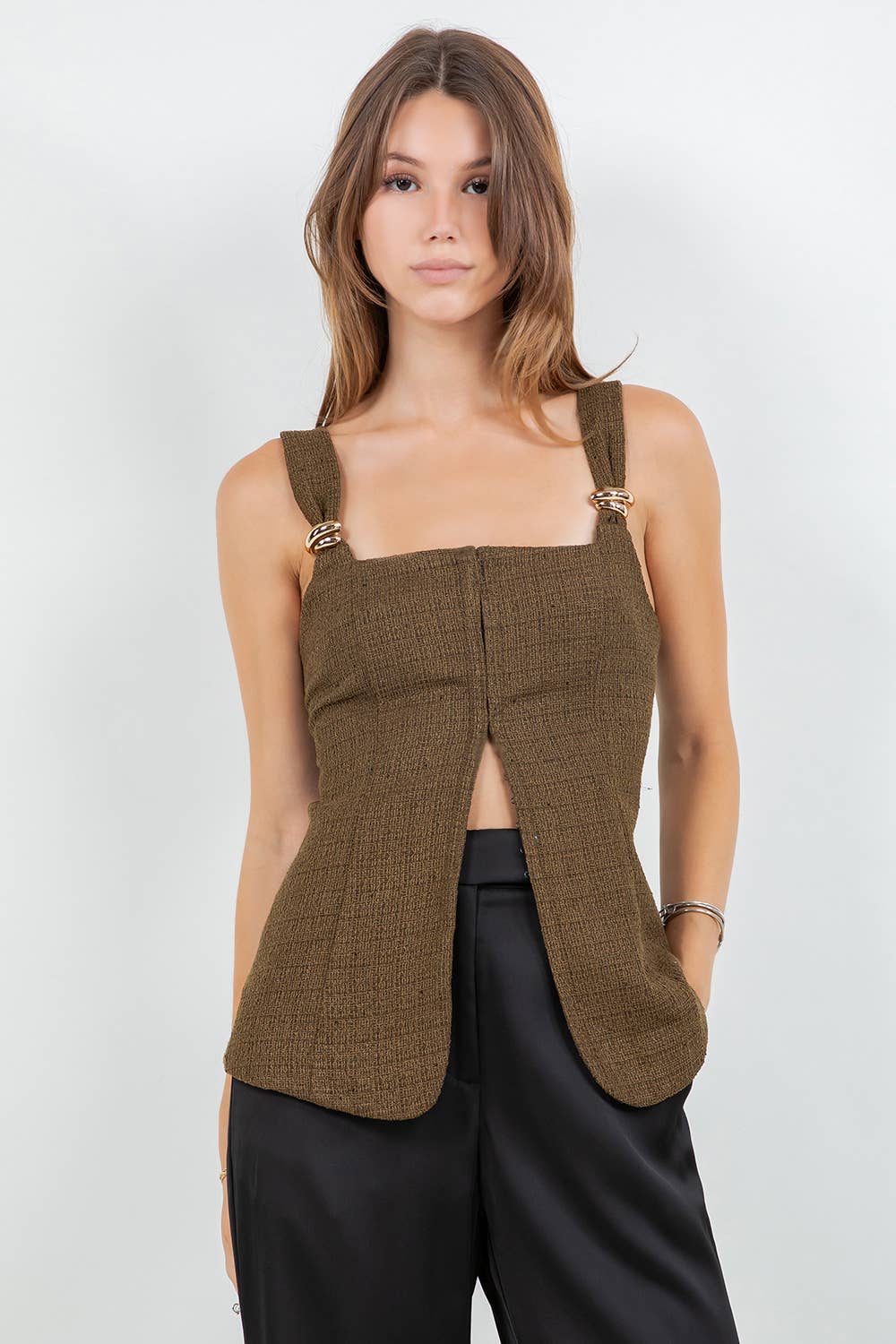 Olive Tweed Top