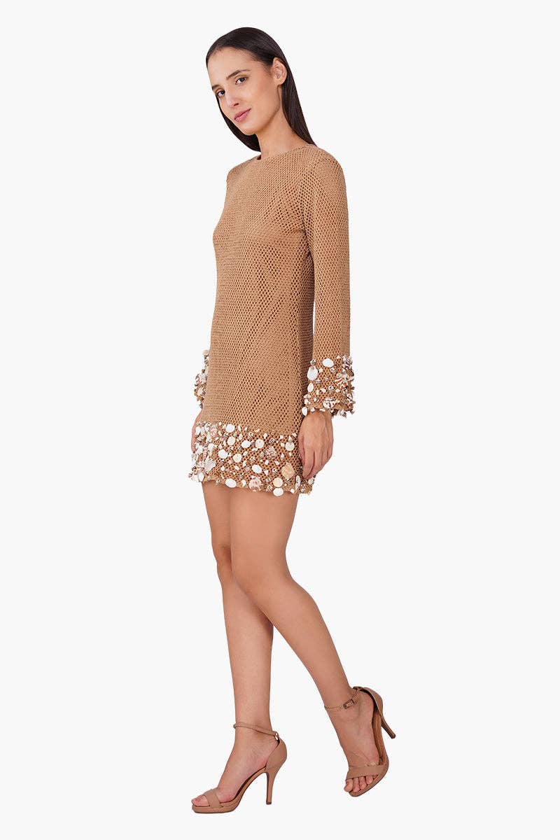 Shell Embellished Couture Crochet Dress