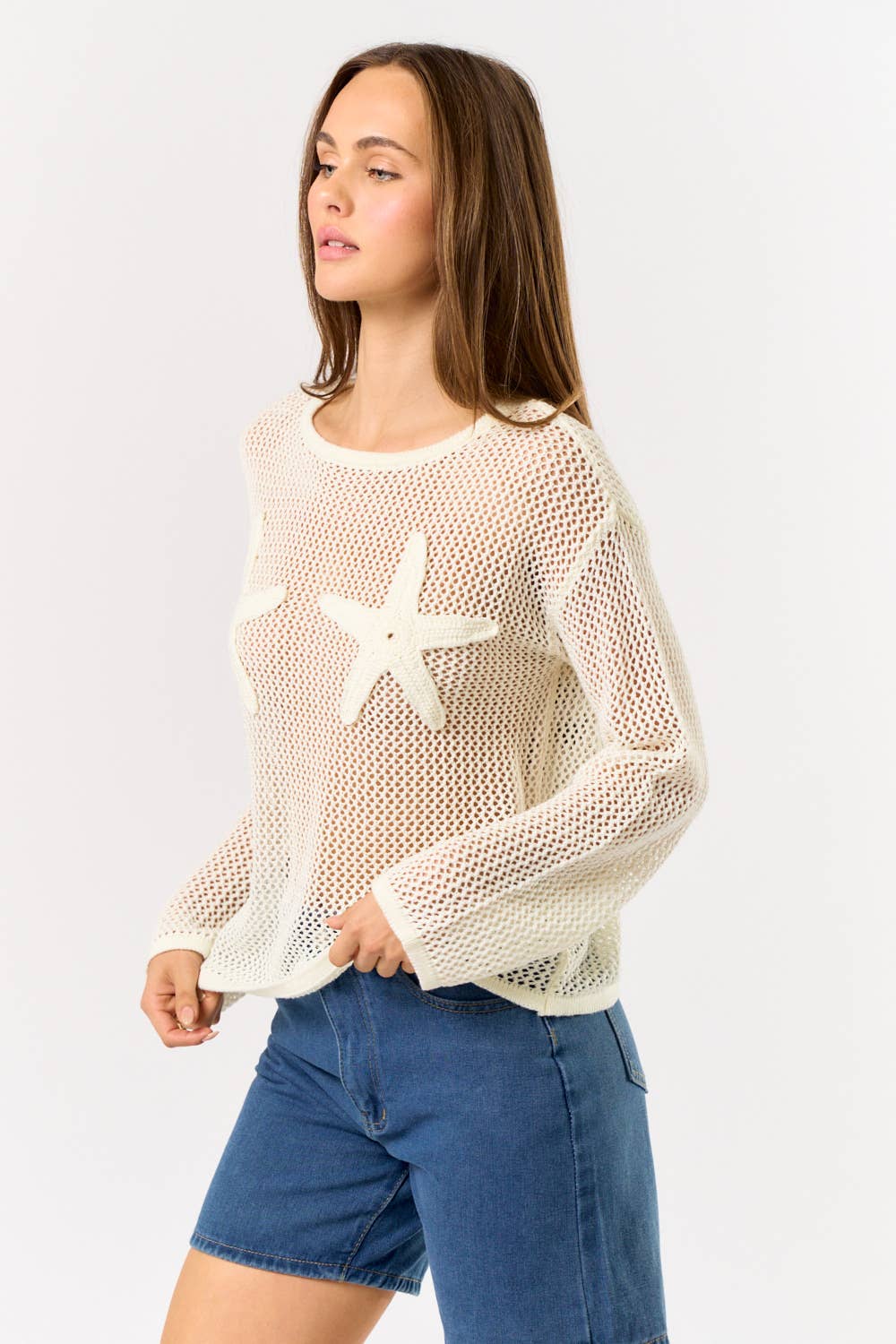 STARFISH CROCHET LONG SLEEVE TOP