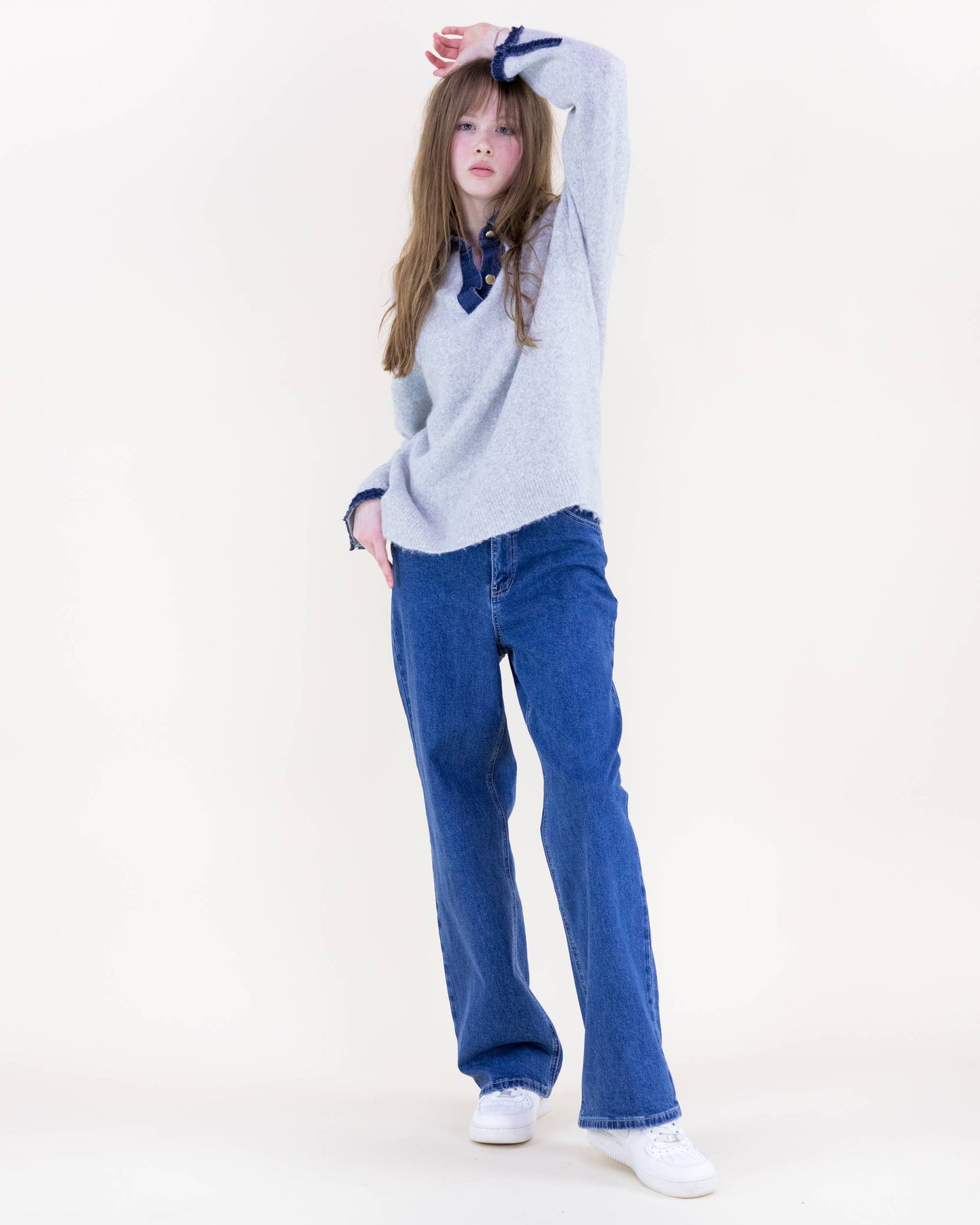 Denim Trim Comfy Boyfriend Sweater