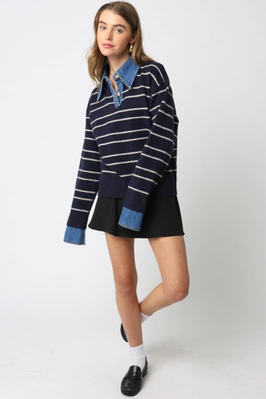 Sofia Stripe Denim Combo Top