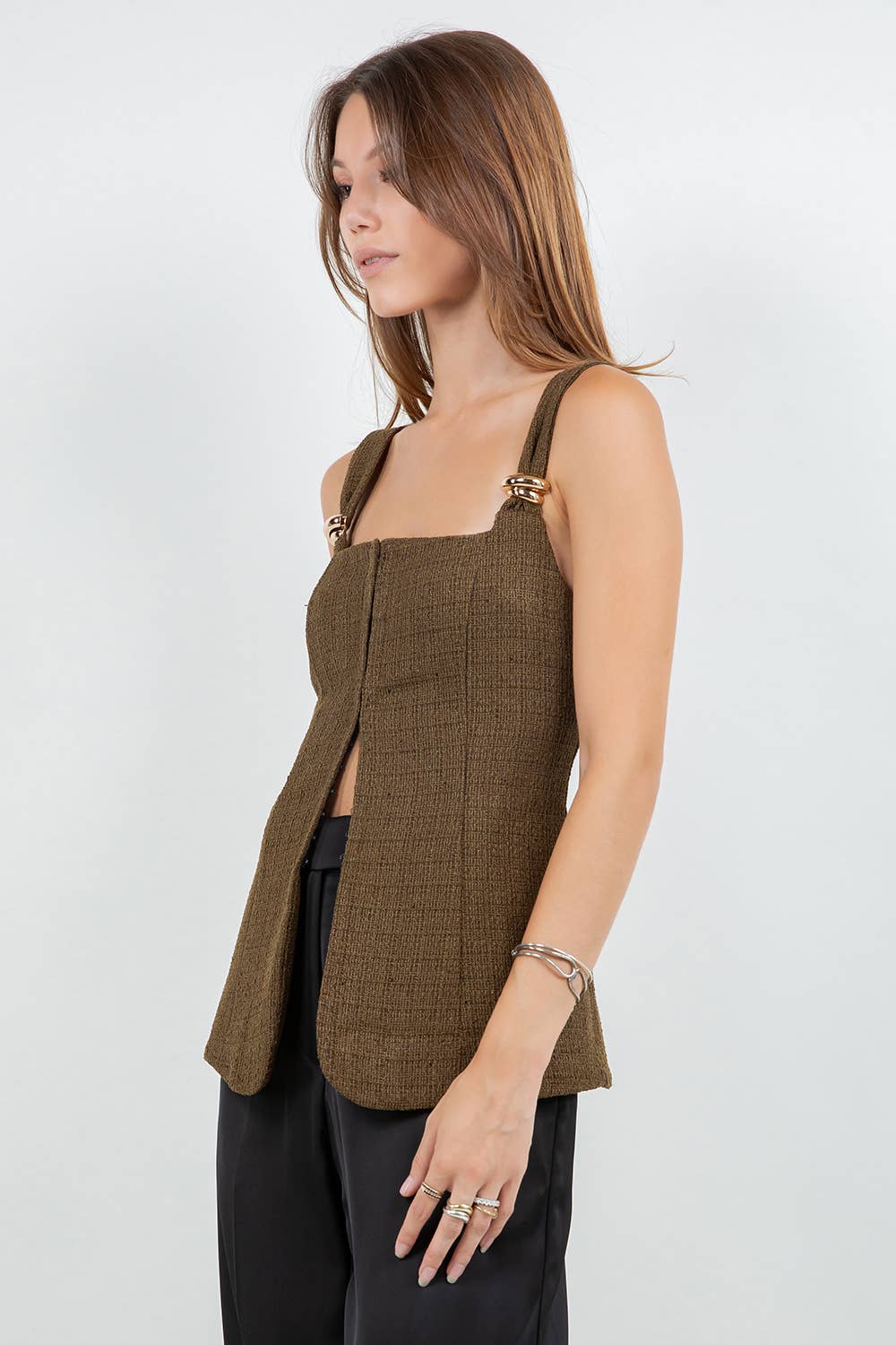 Olive Tweed Top