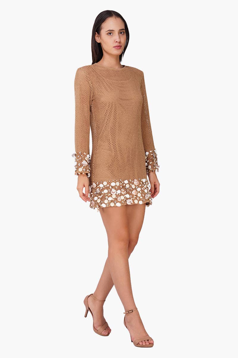 Shell Embellished Couture Crochet Dress