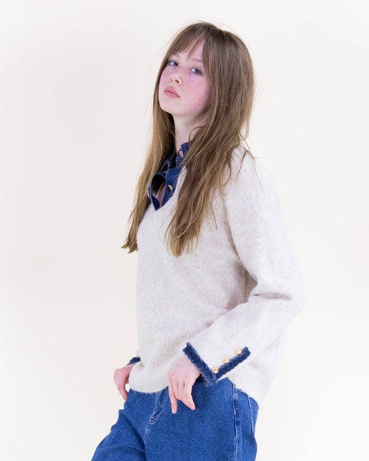 Denim Trim Comfy Boyfriend Sweater
