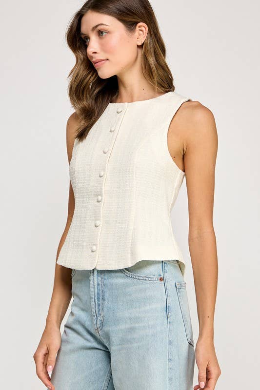 BUTTONED VEST WITH BACK TIE