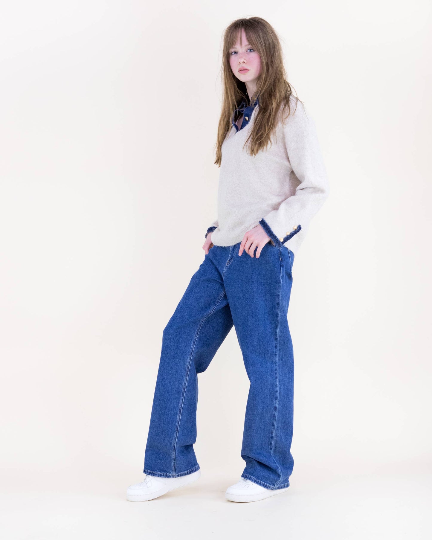 Denim Trim Comfy Boyfriend Sweater