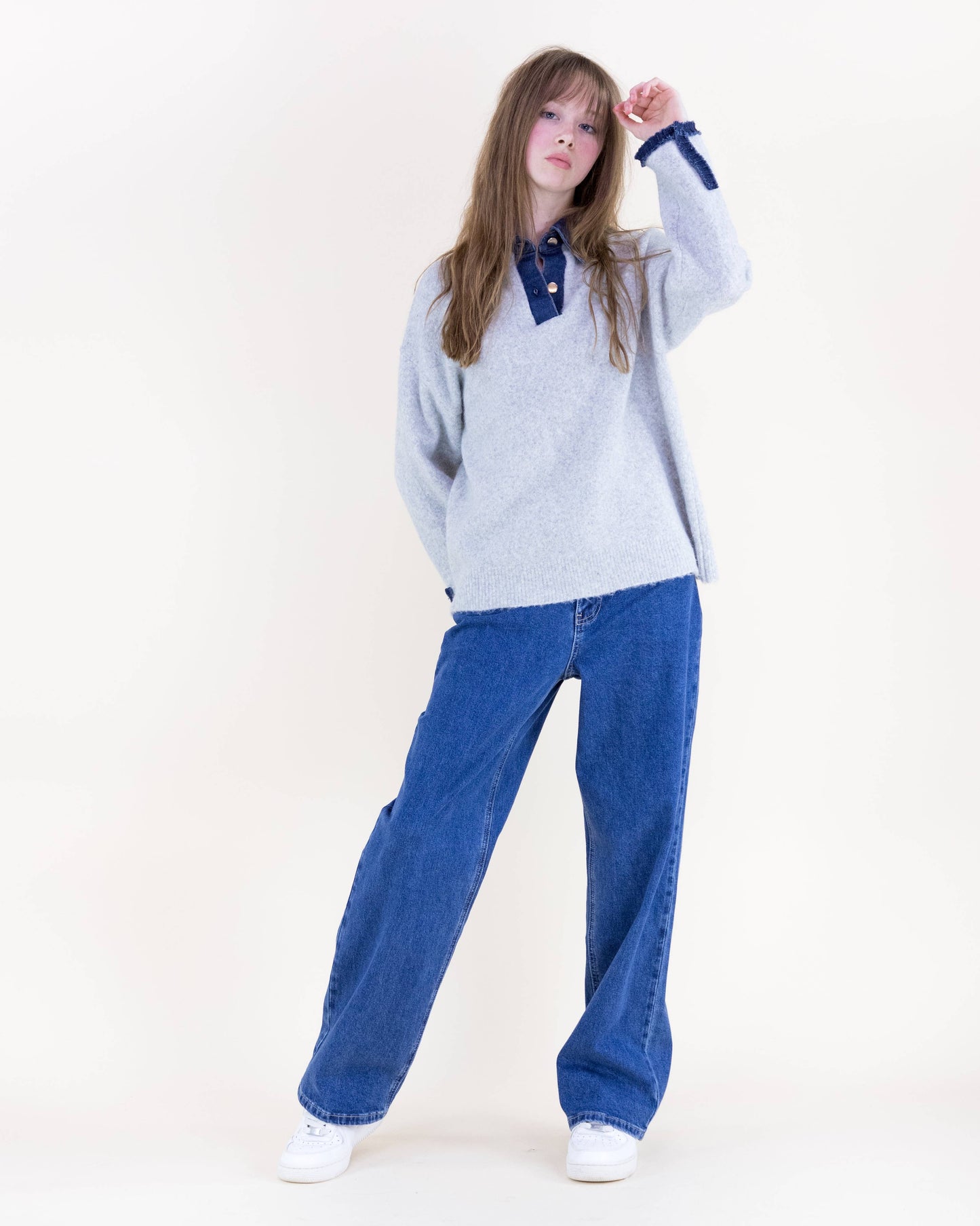Denim Trim Comfy Boyfriend Sweater
