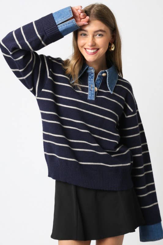Sofia Stripe Denim Combo Top