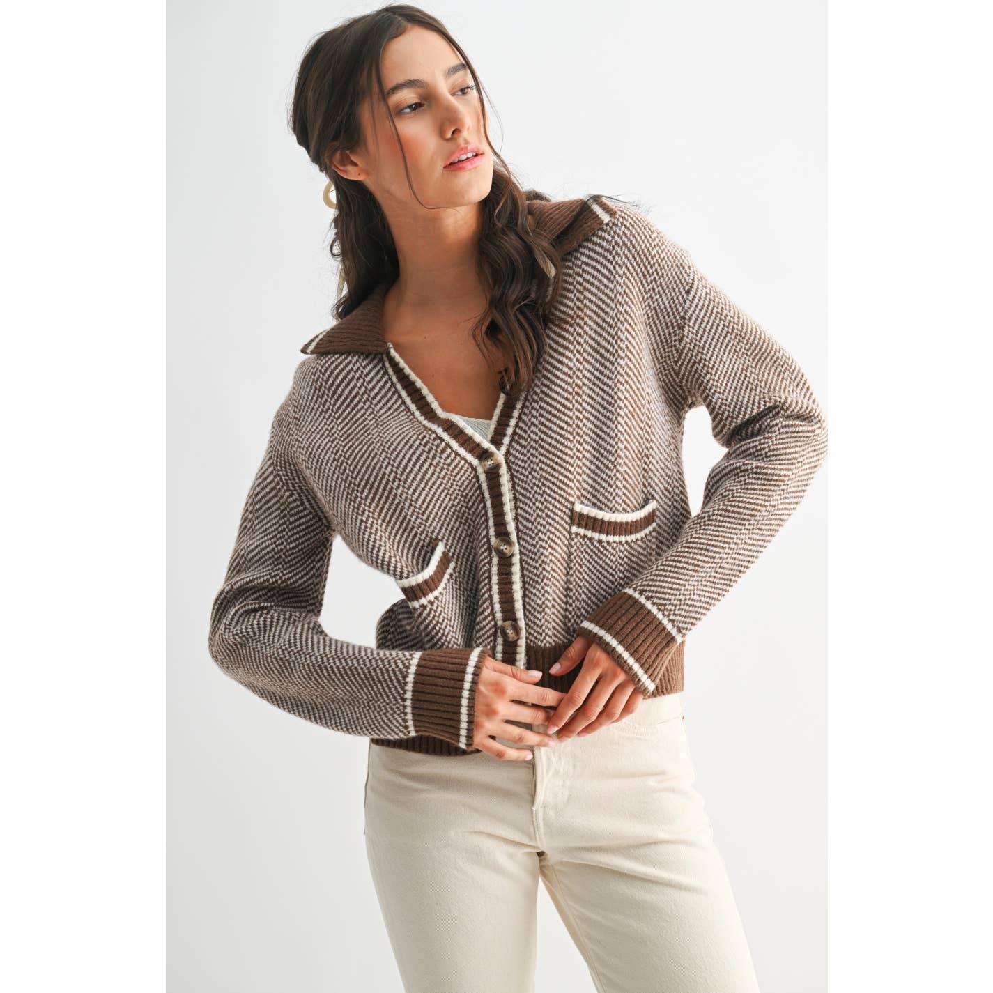 HERRINGBONE KNIT CARDIGAN