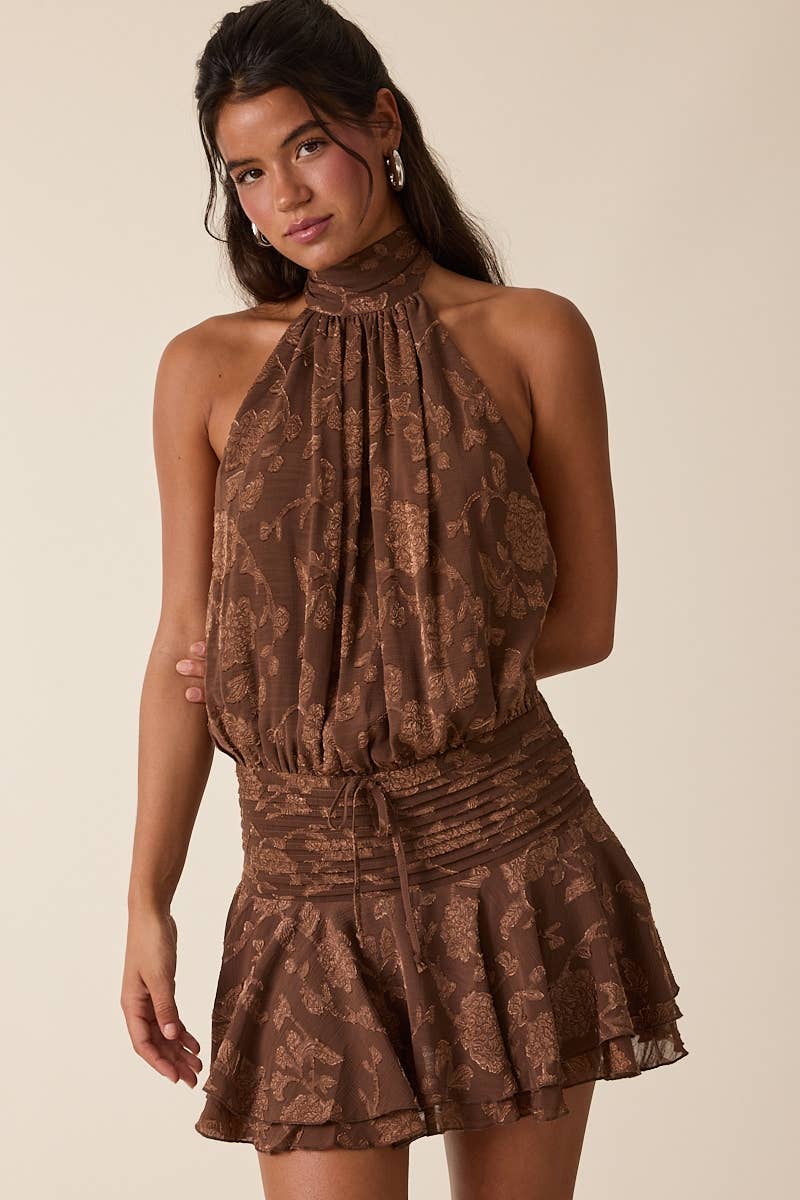 FLORAL BACKLESS MINI DRESS