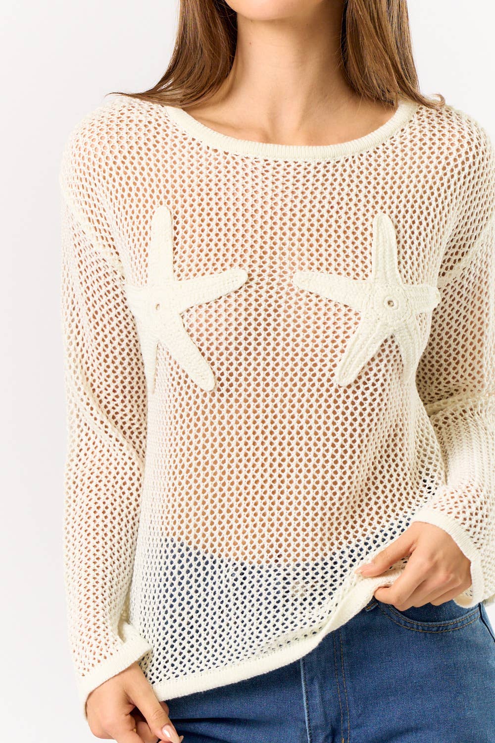 STARFISH CROCHET LONG SLEEVE TOP