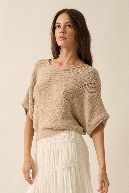 Pointelle Ribbed Knit Sweater