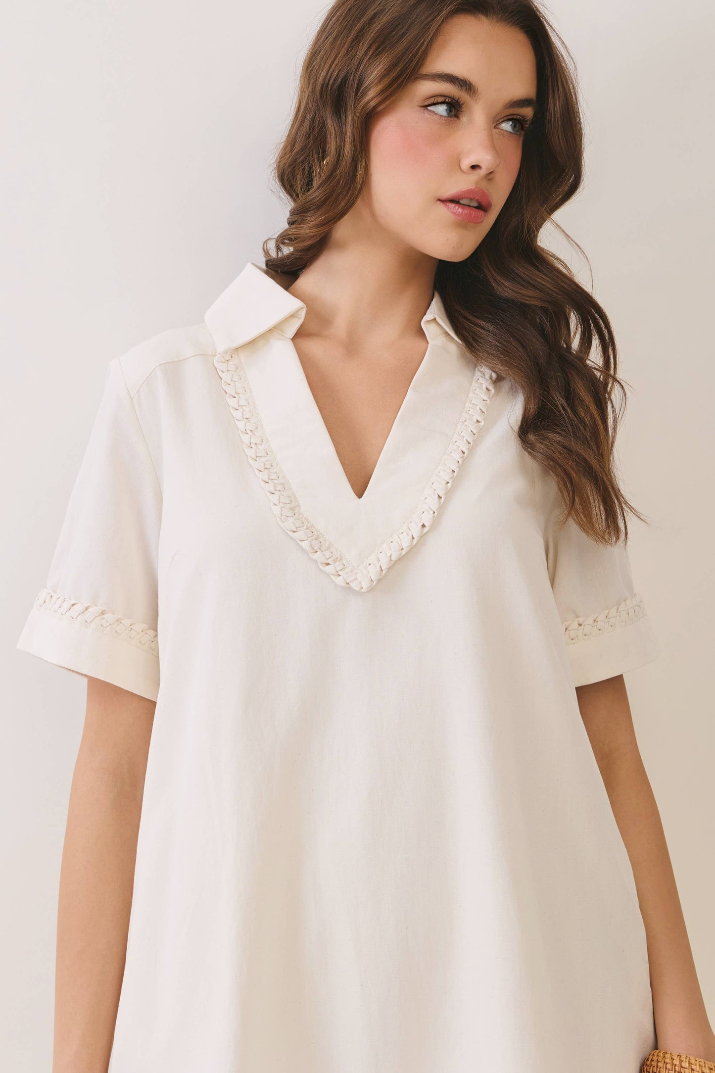 Braided Trim Collared Dress