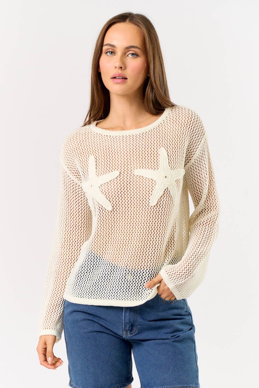 STARFISH CROCHET LONG SLEEVE TOP