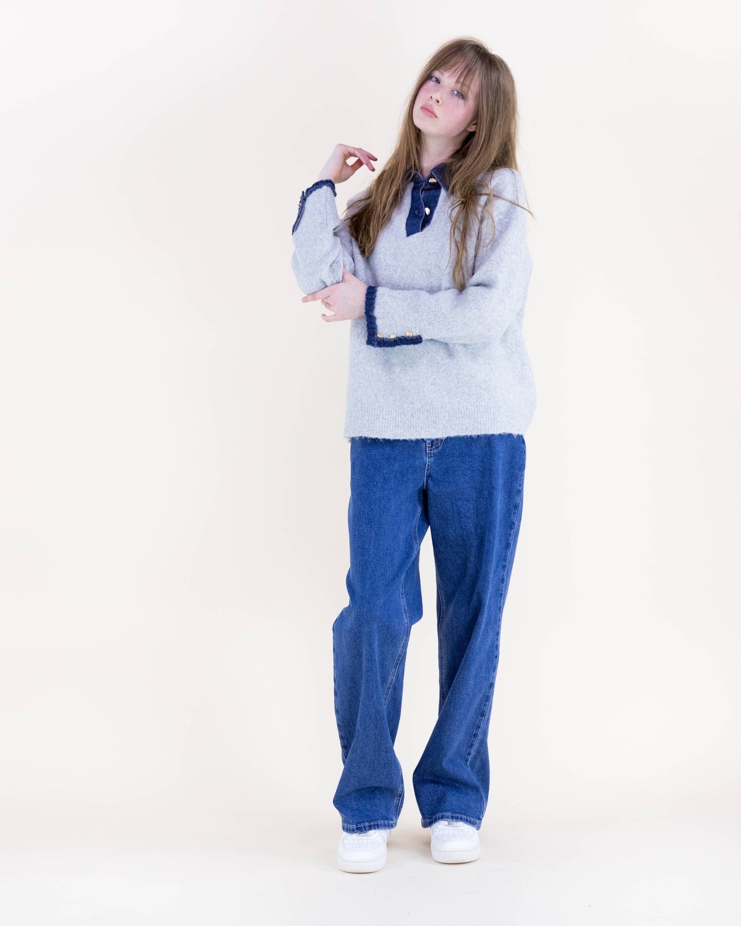 Denim Trim Comfy Boyfriend Sweater