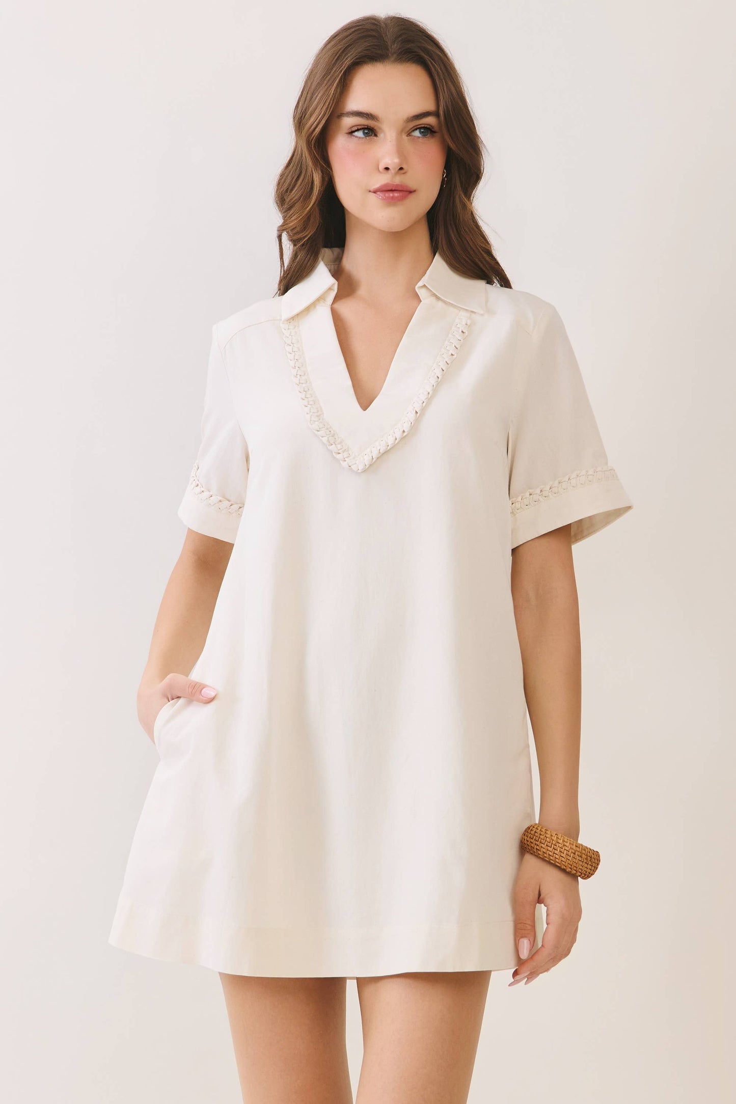 Braided Trim Collared Dress