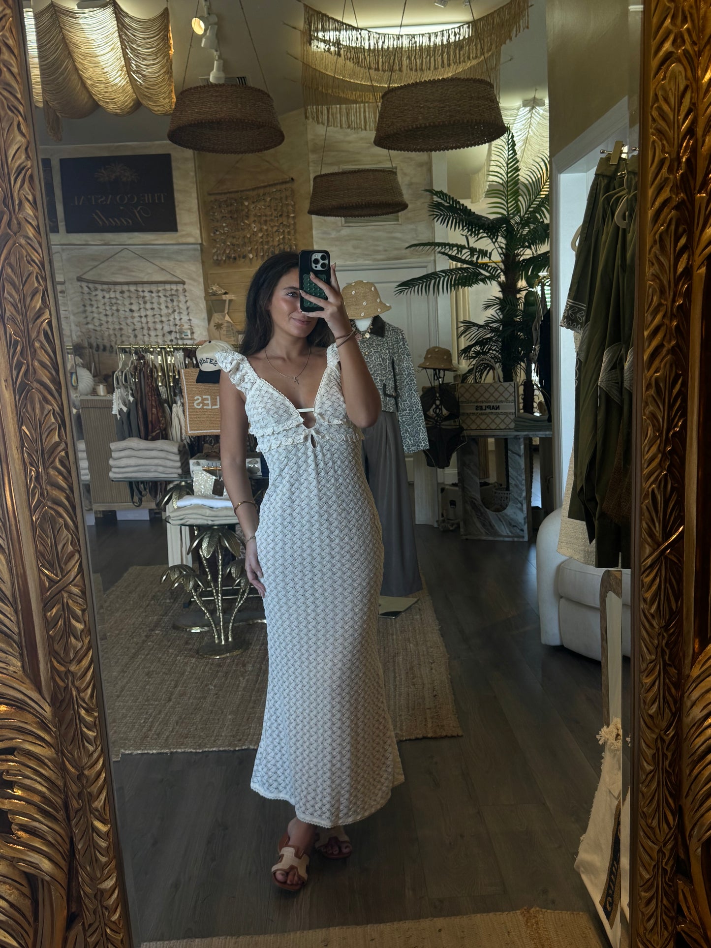 lace ruffle maxi dress