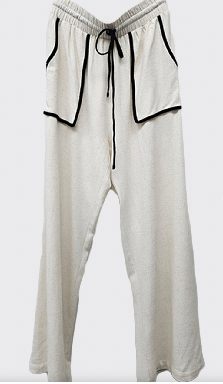 Linen Contrast Binding Pants