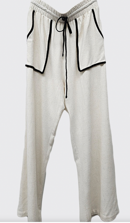 Linen Contrast Binding Pants