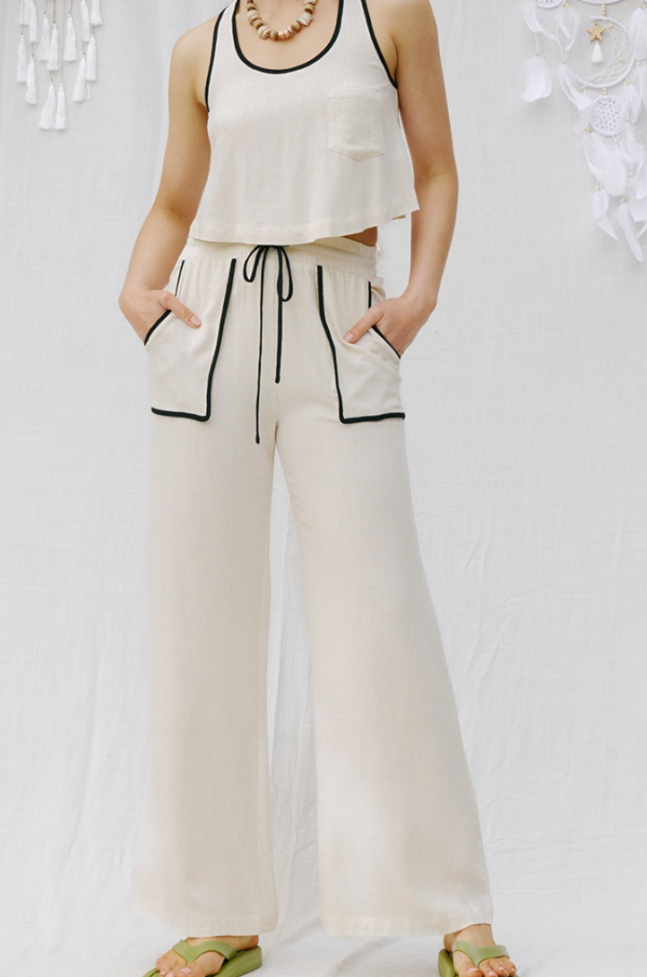 Linen Contrast Binding Pants