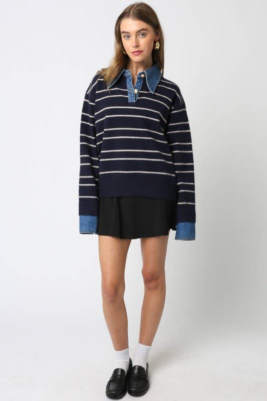 Sofia Stripe Denim Combo Top