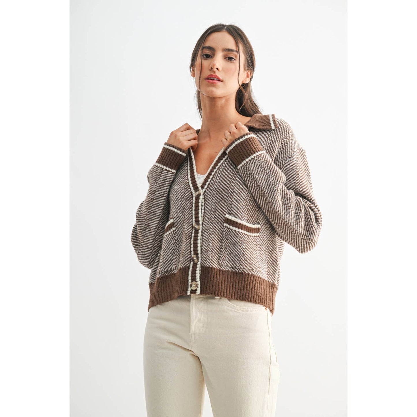 HERRINGBONE KNIT CARDIGAN