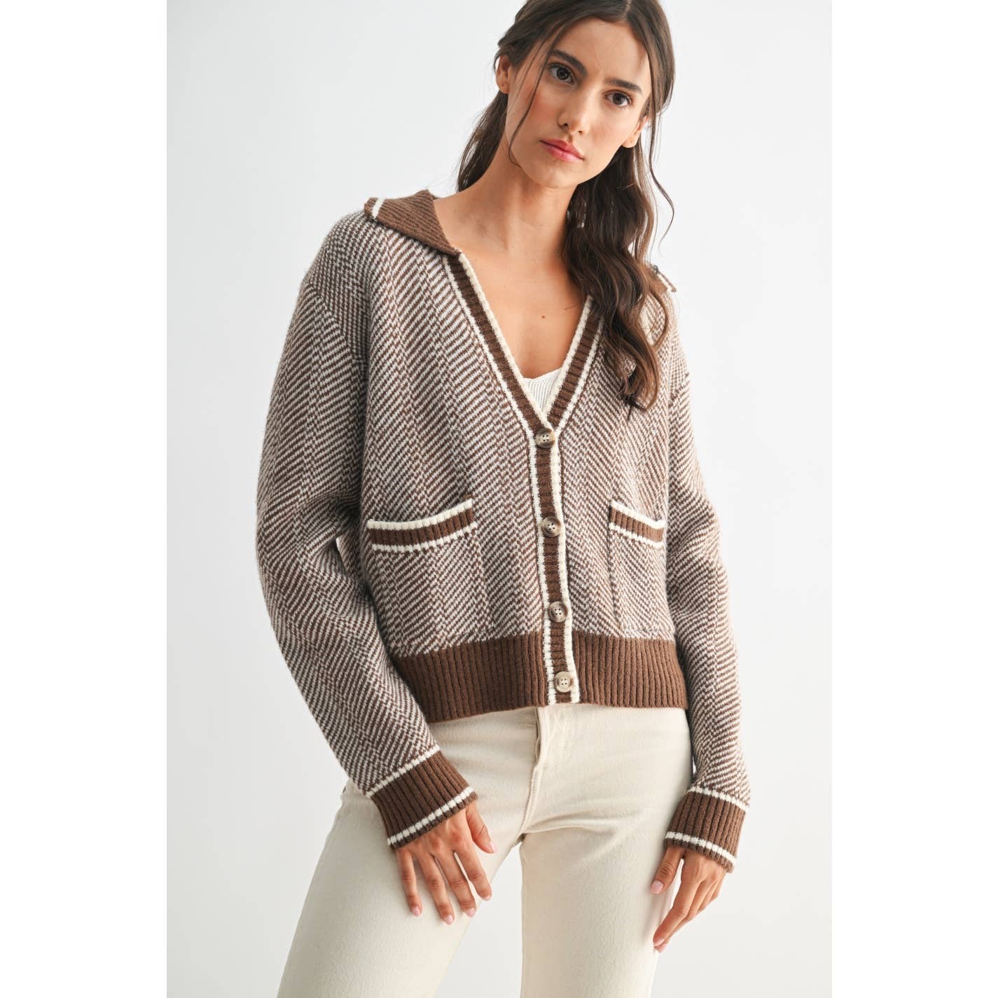 HERRINGBONE KNIT CARDIGAN