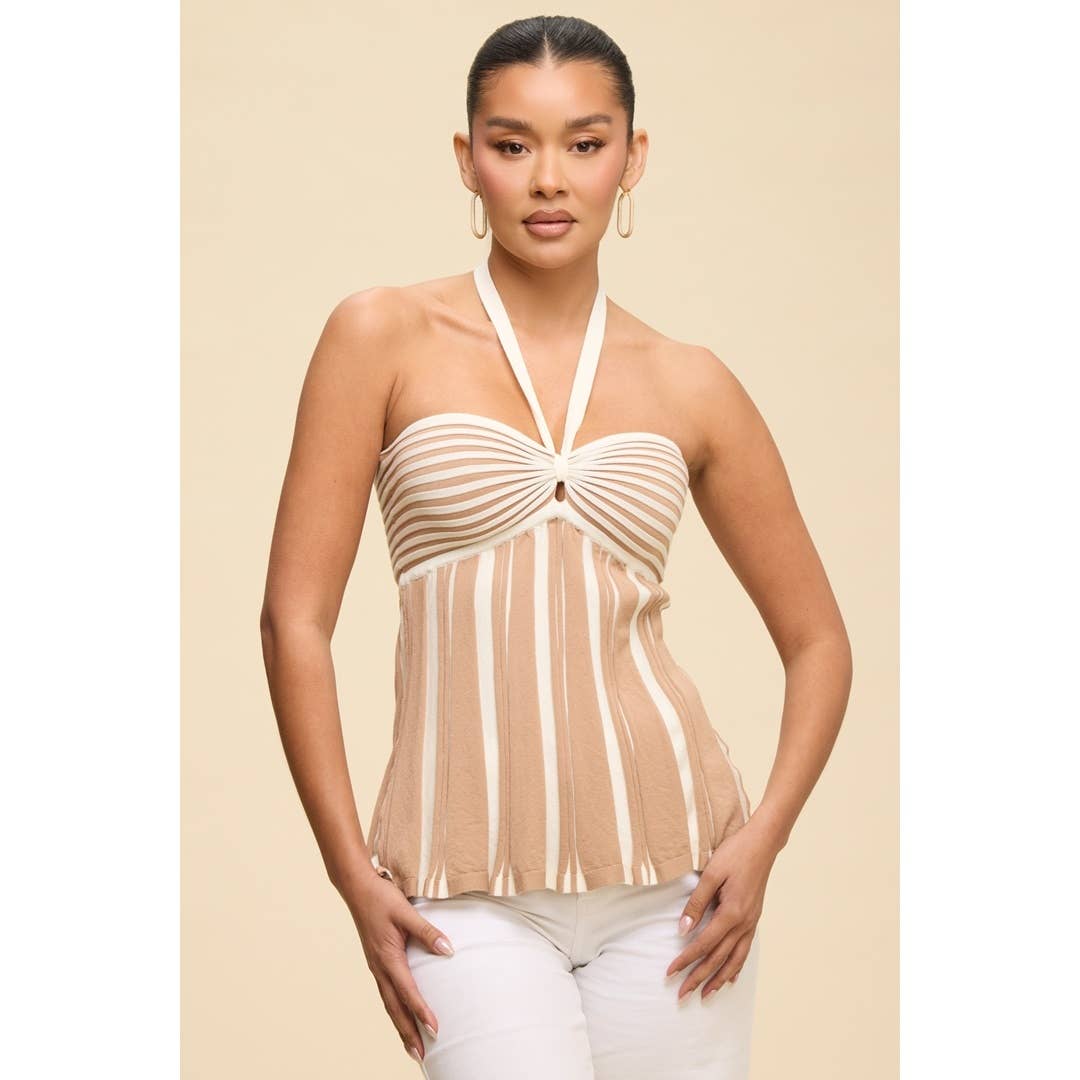 2 TONE KNIT HALTER NECK TOP