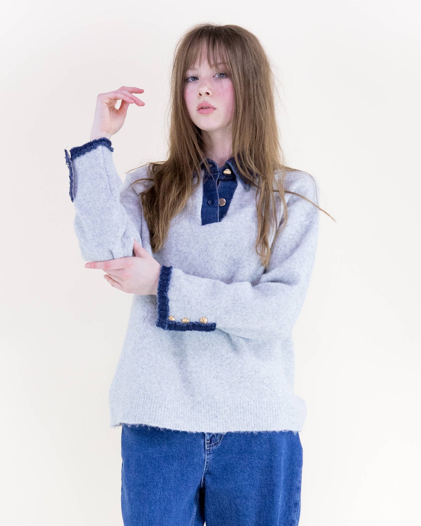 Denim Trim Comfy Boyfriend Sweater