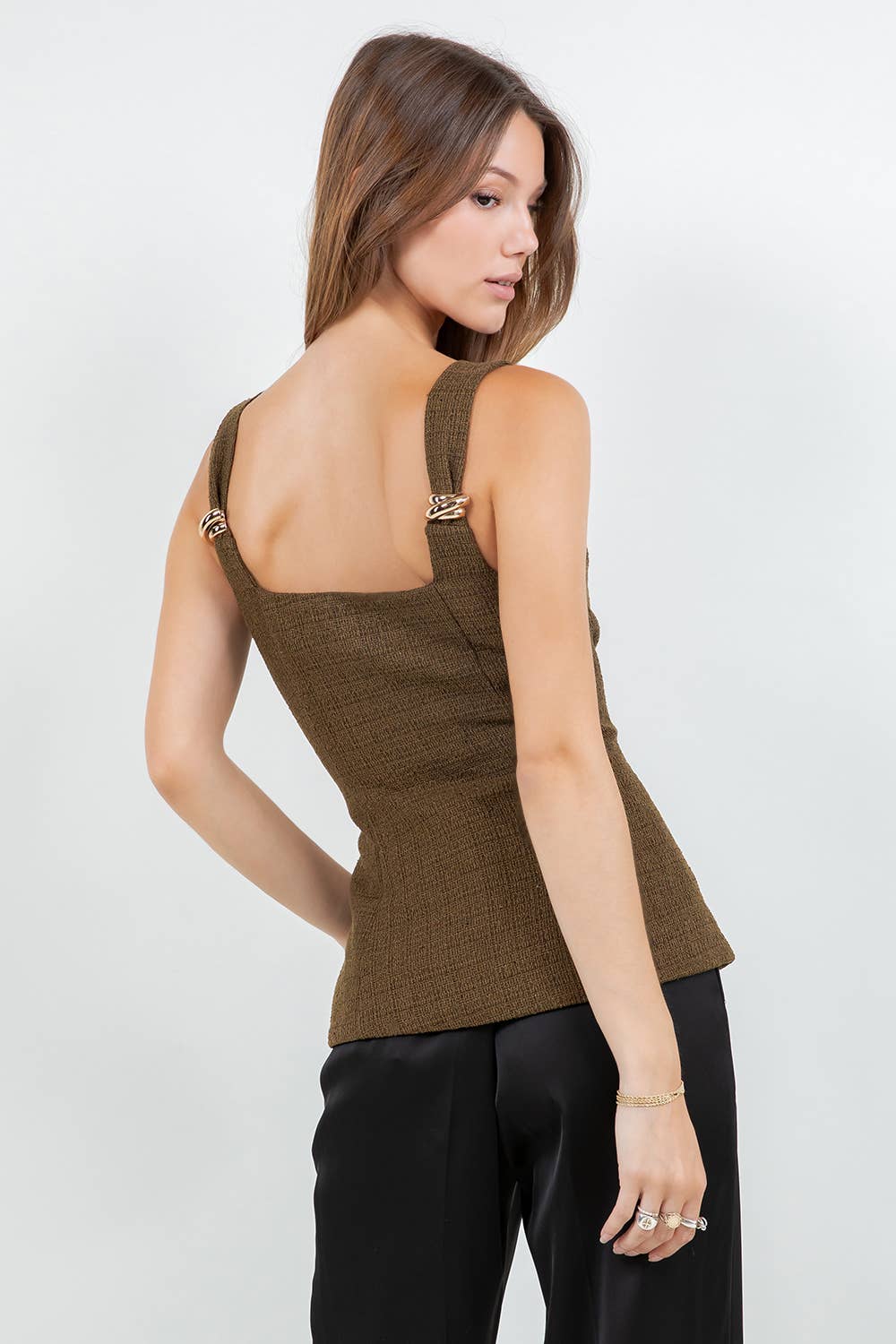 Olive Tweed Top
