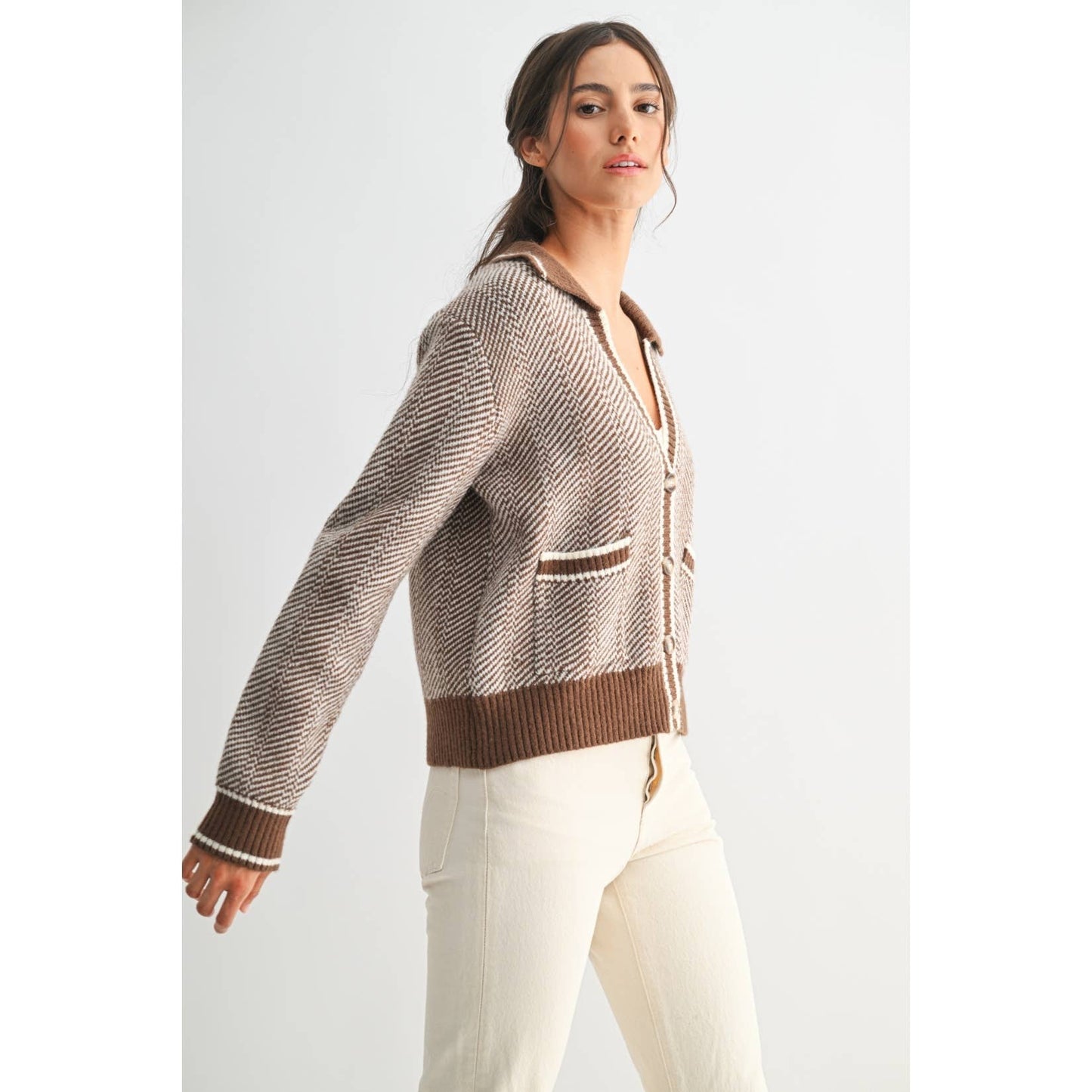 HERRINGBONE KNIT CARDIGAN