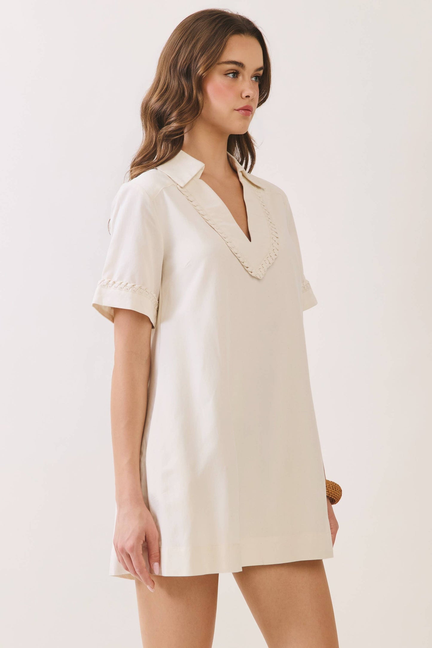 Braided Trim Collared Dress
