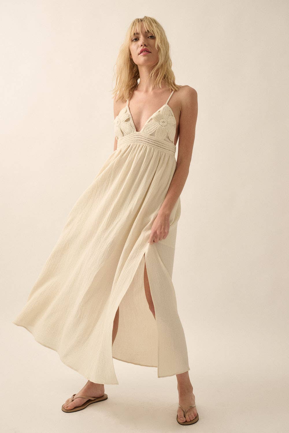 Crochet-Flower Maxi Dress