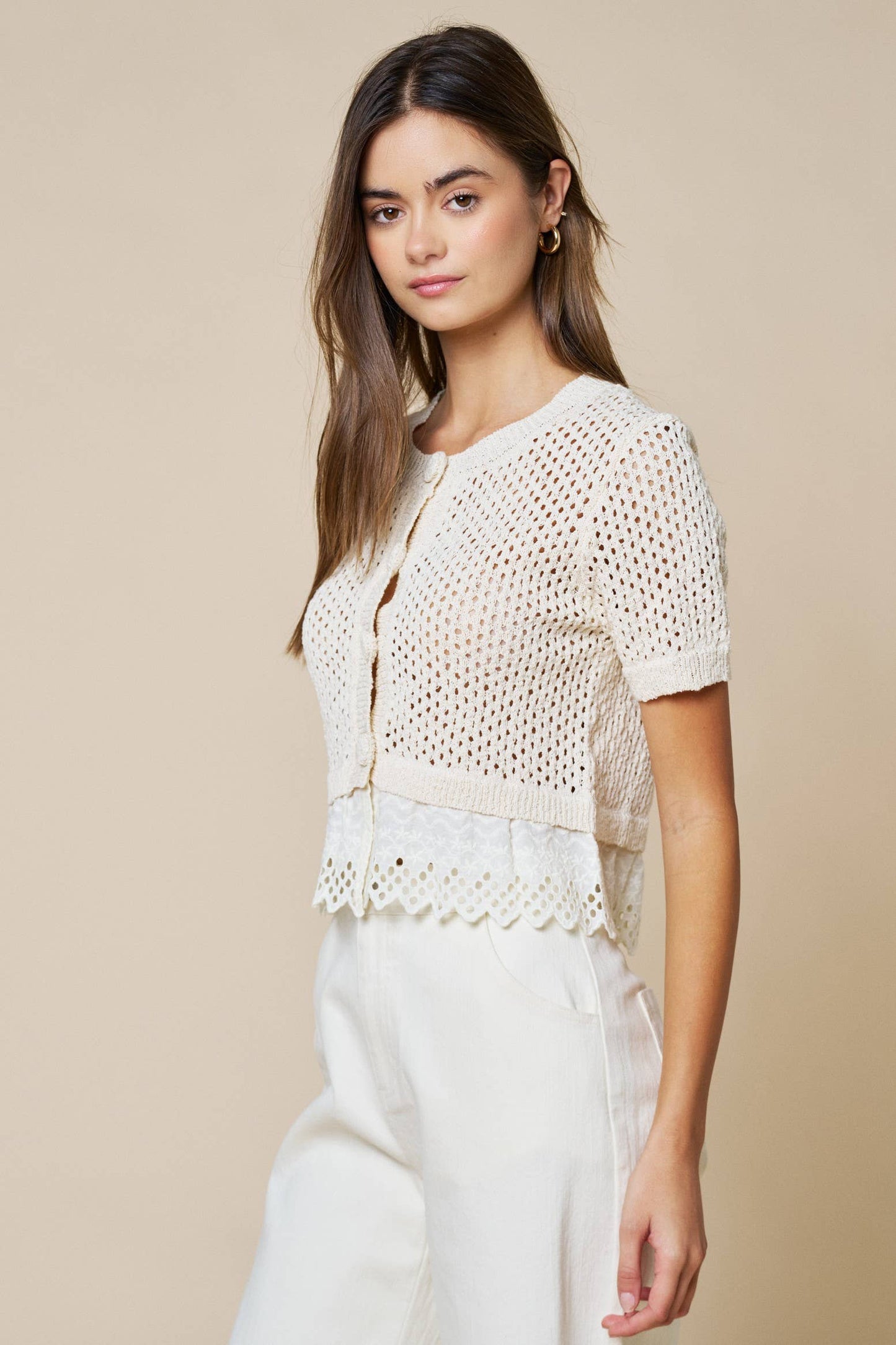 Scalloped Eyelet knit Top