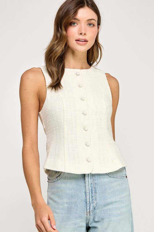 BUTTONED VEST WITH BACK TIE