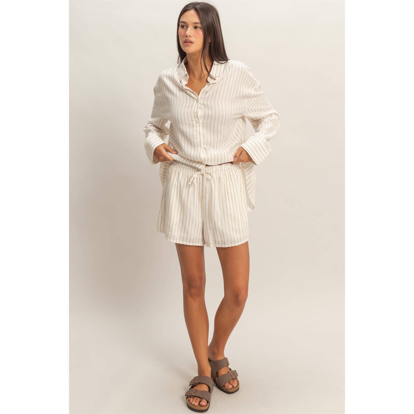 Striped Drawstring Shorts - Set