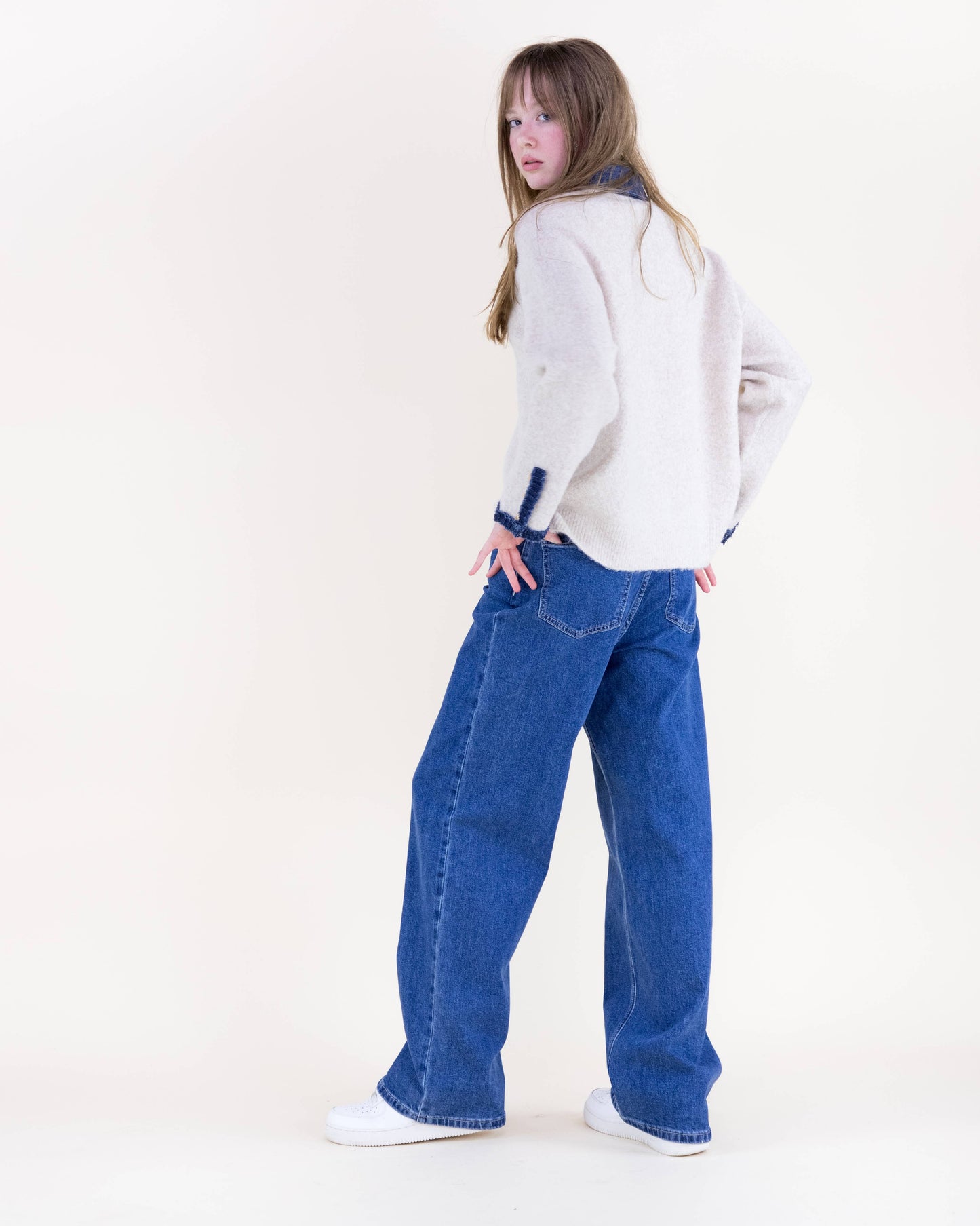 Denim Trim Comfy Boyfriend Sweater
