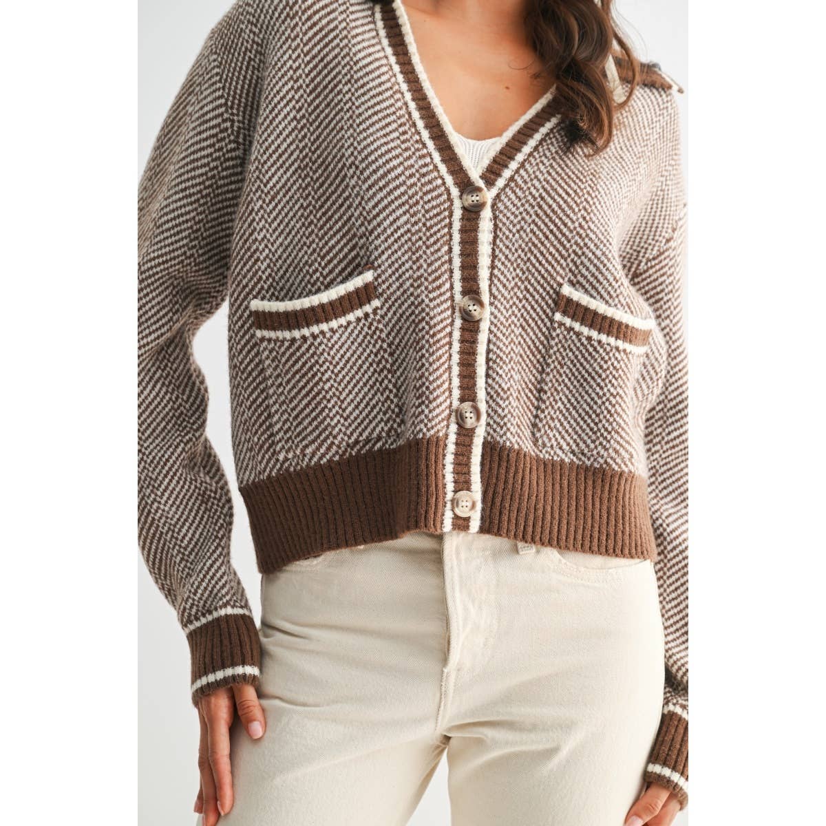 HERRINGBONE KNIT CARDIGAN