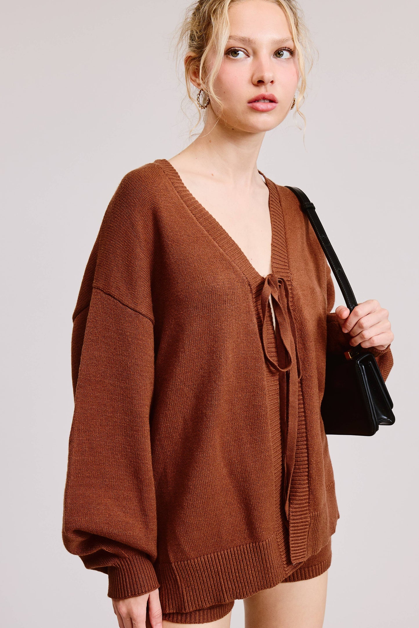 Caramel Cardigan and Shorts Lounge Set