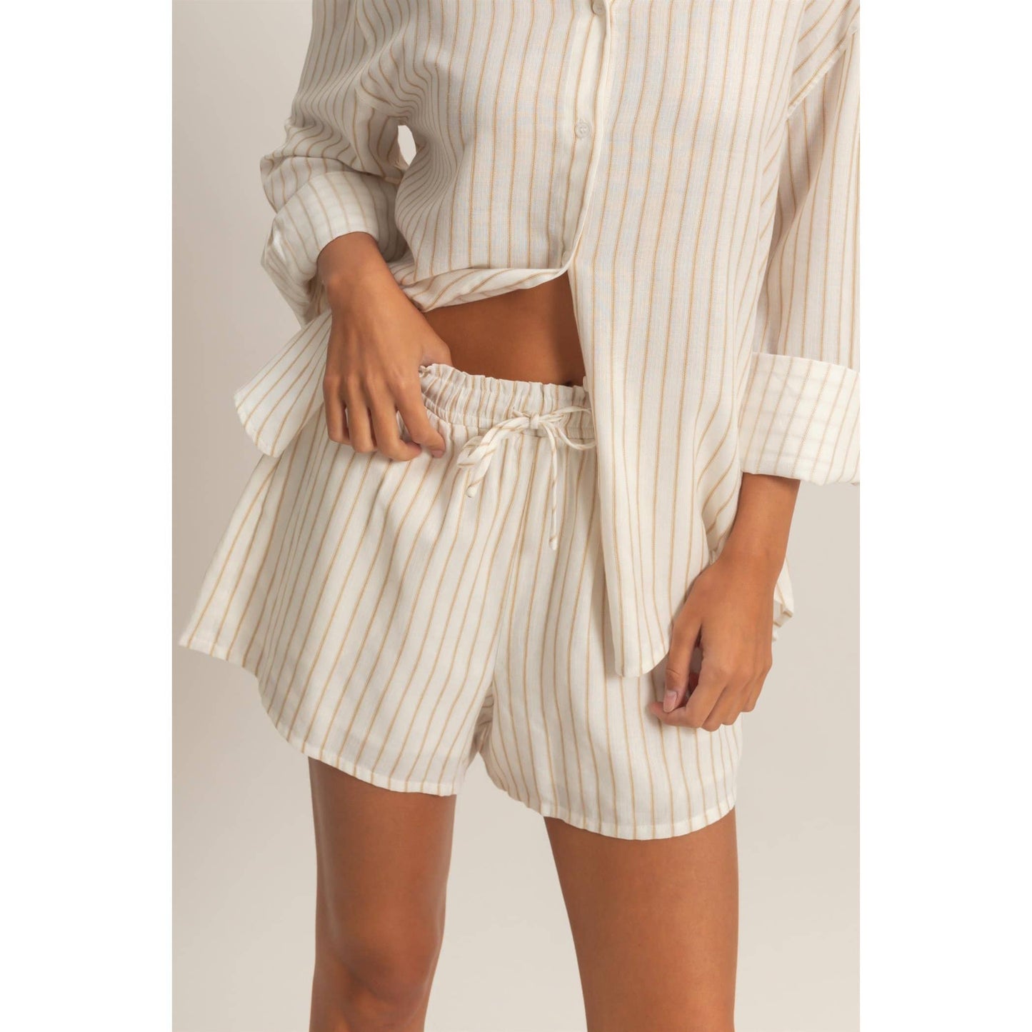 Striped Drawstring Shorts - Set