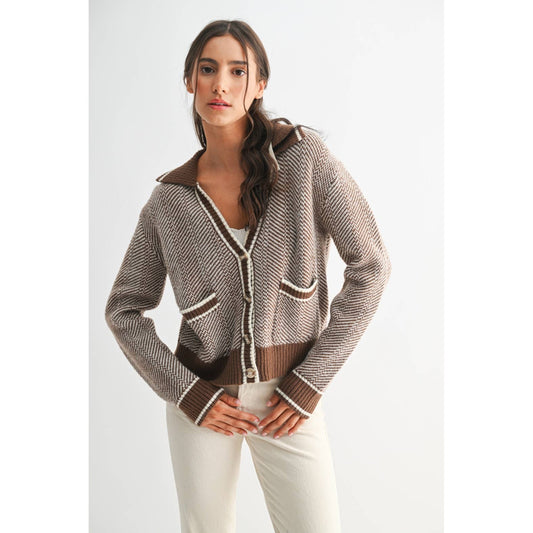 HERRINGBONE KNIT CARDIGAN